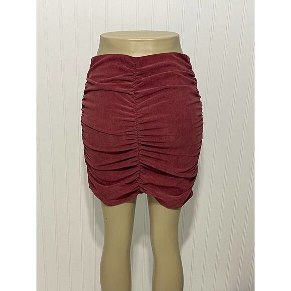 Zara Draped Corduroy Ruched Mini Skirt Dusty Burgundy Red Women’s Size Medium‎ - Picture 8 of 10
